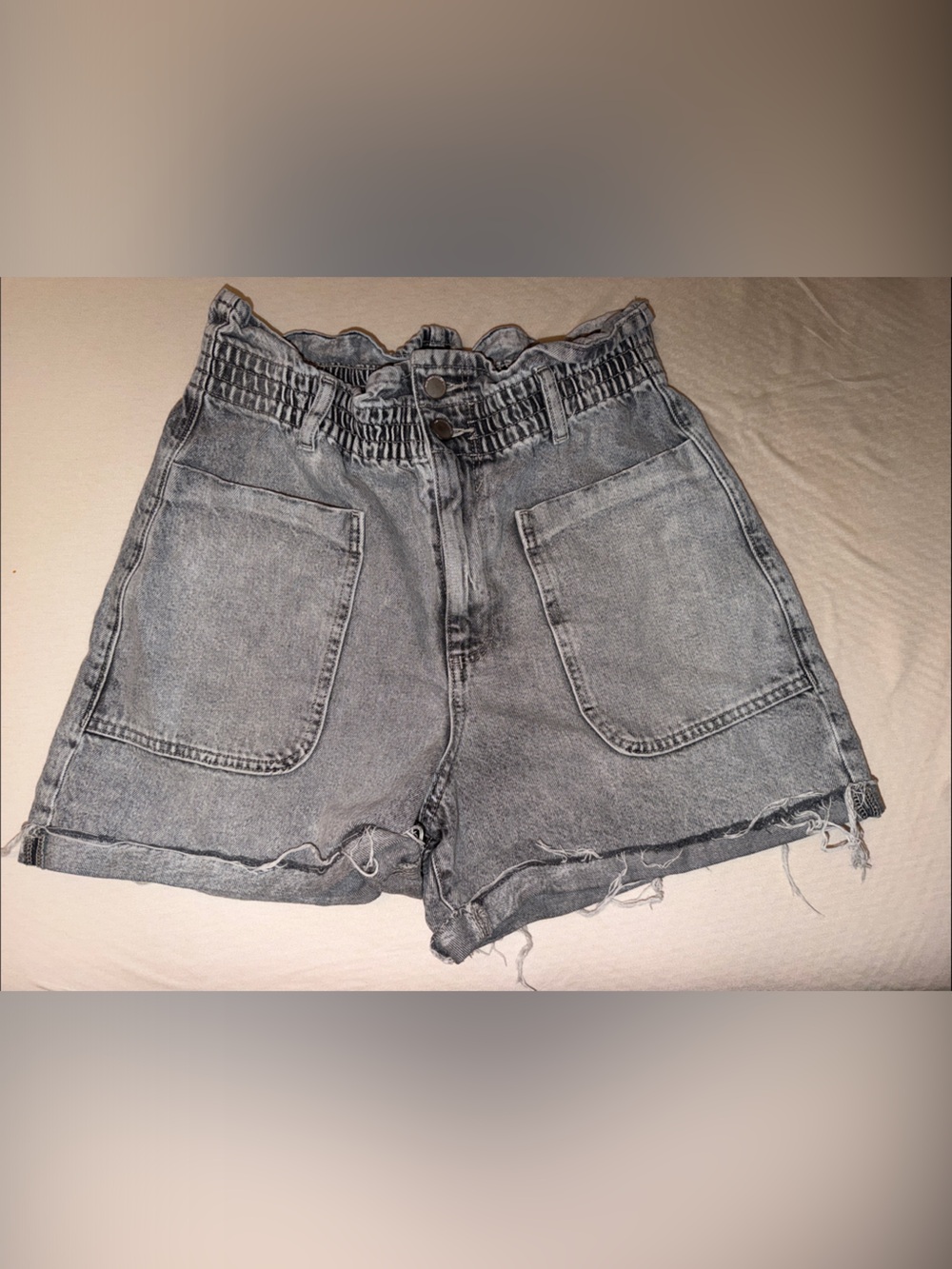 Zara Light Gray Paperbag Waist Denim Shorts